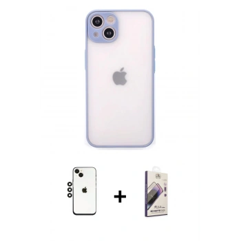 MARSİLYAN™- iPhone 14 Kılıf Ahenk Çizgi Serisi - Siyah Bilvis 3D Mat Cam Ekran Koruyucu + Shine Kamera Lens - SH