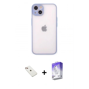 MARSİLYAN™- iPhone 14 Kılıf Ahenk Çizgi Serisi - Siyah Bilvis 5in1 3D Magic Cam Ekran Koruyucu + Diamond Kamera Lens - KI