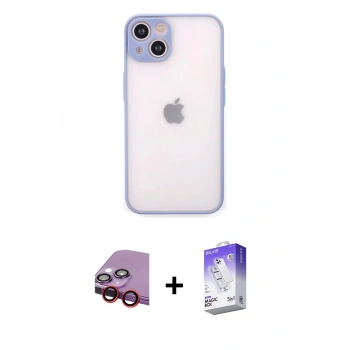 MARSİLYAN™- iPhone 14 Kılıf Ahenk Çizgi Serisi - Siyah Bilvis 5in1 3D Magic Cam Ekran Koruyucu + Raze Metal Kamera Lens - KI