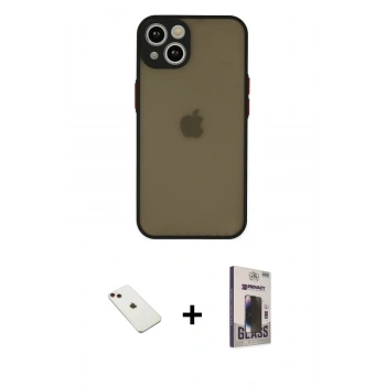 MARSİLYAN™- iPhone 14 Kılıf Ahenk Çizgi Serisi - Siyah Bilvis Hayalet Cam Ekran Koruyucu + Diamond Kamera Lens - KI