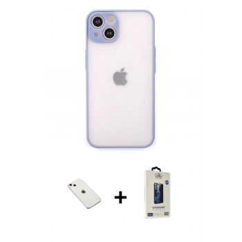 MARSİLYAN™- iPhone 14 Kılıf Ahenk Çizgi Serisi - Siyah Bilvis Hayalet Cam Ekran Koruyucu + Diamond Kamera Lens - PE