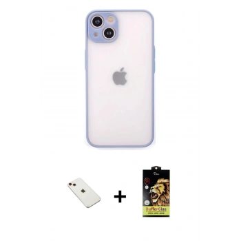 MARSİLYAN™- iPhone 14 Kılıf Ahenk Çizgi Serisi - Siyah Buffer Cam Ekran Koruyucu + Diamond Kamera Lens - KI