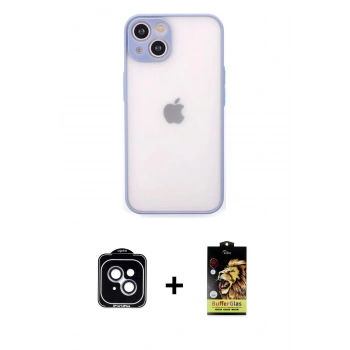 MARSİLYAN™- iPhone 14 Kılıf Ahenk Çizgi Serisi - Siyah Buffer Cam Ekran Koruyucu + PVD Metal Kamera Lens - MI