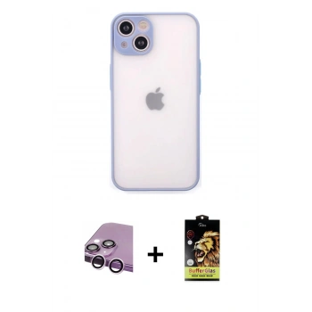 MARSİLYAN™- iPhone 14 Kılıf Ahenk Çizgi Serisi - Siyah Buffer Cam Ekran Koruyucu + Raze Metal Kamera Lens - MR