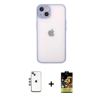 MARSİLYAN™- iPhone 14 Kılıf Ahenk Çizgi Serisi - Siyah Buffer Cam Ekran Koruyucu + Shine Kamera Lens - MI