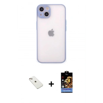 MARSİLYAN™- iPhone 14 Kılıf Ahenk Çizgi Serisi - Siyah Buffer Hayalet Cam Ekran Koruyucu + Diamond Kamera Lens - PE