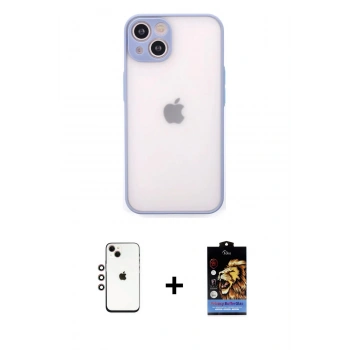 MARSİLYAN™- iPhone 14 Kılıf Ahenk Çizgi Serisi - Siyah Buffer Hayalet Cam Ekran Koruyucu + Shine Kamera Lens - GI