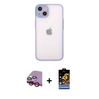 MARSİLYAN™- iPhone 14 Kılıf Ahenk Çizgi Serisi - Siyah Buffer Hayalet Cam Ekran Koruyucu + Raze Metal Kamera Lens - KI