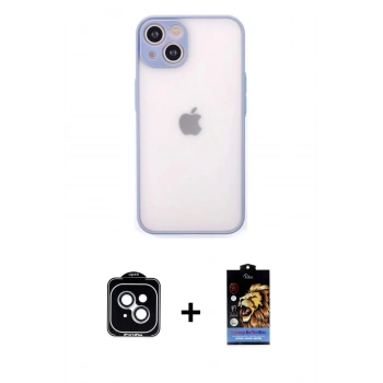 MARSİLYAN™- iPhone 14 Kılıf Ahenk Çizgi Serisi - Siyah Buffer Hayalet Cam Ekran Koruyucu + PVD Metal Kamera Lens - MI