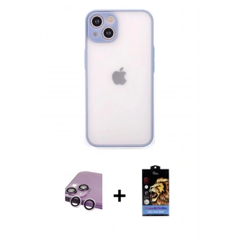 MARSİLYAN™- iPhone 14 Kılıf Ahenk Çizgi Serisi - Siyah Buffer Hayalet Cam Ekran Koruyucu + Raze Metal Kamera Lens - MR
