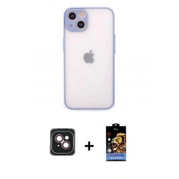 MARSİLYAN™- iPhone 14 Kılıf Ahenk Çizgi Serisi - Siyah Buffer Hayalet Cam Ekran Koruyucu + PVD Metal Kamera Lens - PE