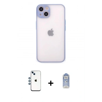 MARSİLYAN™- iPhone 14 Kılıf Ahenk Çizgi Serisi - Siyah Joko Magic 5D Cam + Shine Kamera Lens - MI