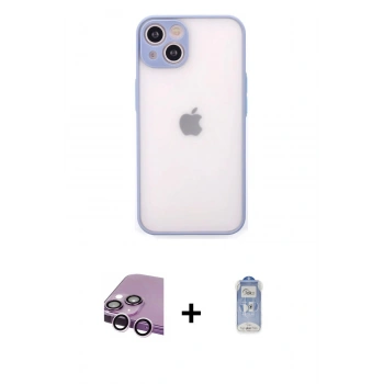MARSİLYAN™- iPhone 14 Kılıf Ahenk Çizgi Serisi - Siyah Joko Magic 5D Cam + Raze Metal Kamera Lens - MR