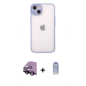 MARSİLYAN™- iPhone 14 Kılıf Ahenk Çizgi Serisi - Siyah Joko Magic 5D Cam + Raze Metal Kamera Lens - SH