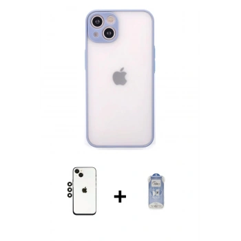 MARSİLYAN™- iPhone 14 Kılıf Ahenk Çizgi Serisi - Siyah Joko Magic 5D Cam + Shine Kamera Lens - SH