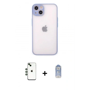 MARSİLYAN™- iPhone 14 Kılıf Ahenk Çizgi Serisi - Siyah Joko Magic 5D Cam + Shine Kamera Lens - YL