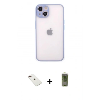 MARSİLYAN™- iPhone 14 Kılıf Ahenk Çizgi Serisi - Siyah Joko Magic 5D Hayalet Cam + Diamond Kamera Lens - KI