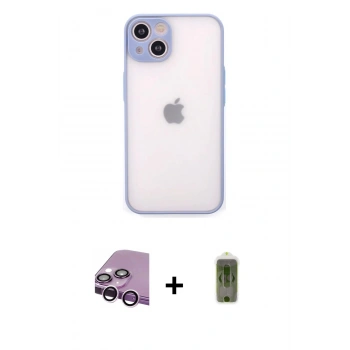 MARSİLYAN™- iPhone 14 Kılıf Ahenk Çizgi Serisi - Siyah Joko Magic 5D Hayalet Cam + Raze Metal Kamera Lens - MR