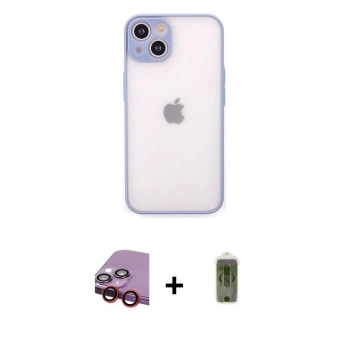 MARSİLYAN™- iPhone 14 Kılıf Ahenk Çizgi Serisi - Siyah Joko Magic 5D Hayalet Cam + Raze Metal Kamera Lens - KI
