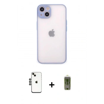 MARSİLYAN™- iPhone 14 Kılıf Ahenk Çizgi Serisi - Siyah Joko Magic 5D Hayalet Cam + Shine Kamera Lens - SH