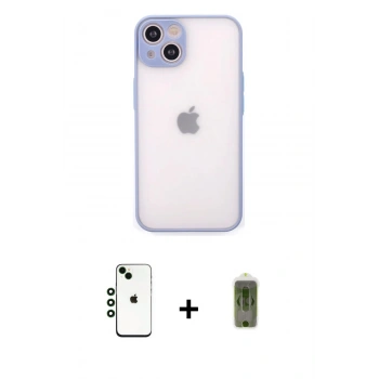 MARSİLYAN™- iPhone 14 Kılıf Ahenk Çizgi Serisi - Siyah Joko Magic 5D Hayalet Cam + Shine Kamera Lens - YL