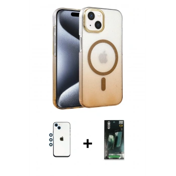 MARSİLYAN™- iPhone 14 Kılıf Ahenk Doku Özel Seri - Şeffaf 360 Full Body Arka Koruyucu + Shine Kamera Lens - MI