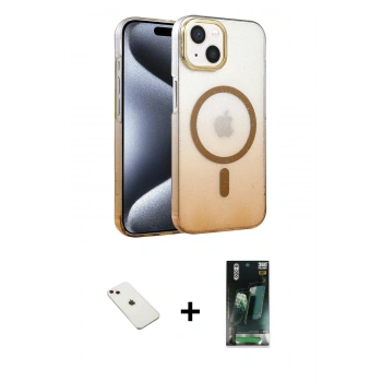 MARSİLYAN™- iPhone 14 Kılıf Ahenk Doku Özel Seri - Şeffaf 360 Full Body Arka Koruyucu + Diamond Kamera Lens - PE