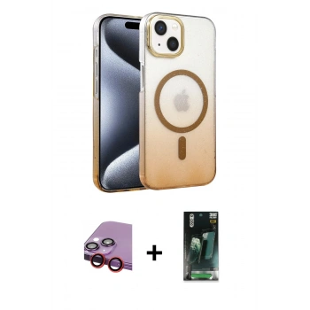 MARSİLYAN™- iPhone 14 Kılıf Ahenk Doku Özel Seri - Şeffaf 360 Full Body Arka Koruyucu + Raze Metal Kamera Lens - KI