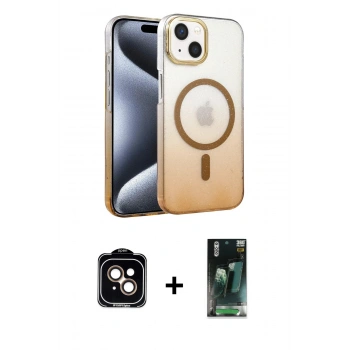 MARSİLYAN™- iPhone 14 Kılıf Ahenk Doku Özel Seri - Şeffaf 360 Full Body Arka Koruyucu + PVD Metal Kamera Lens - TU