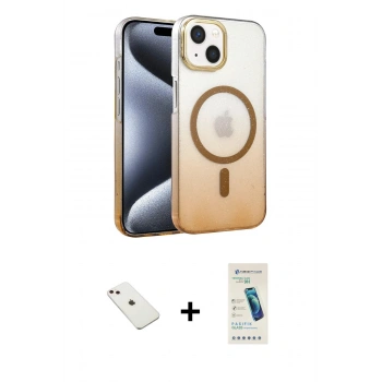 MARSİLYAN™- iPhone 14 Kılıf Ahenk Doku Özel Seri - Şeffaf Pasifik Cam Ekran Koruyucu + Diamond Kamera Lens - PE