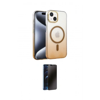 MARSİLYAN™- iPhone 14 Kılıf Ahenk Doku Özel Seri - Siyah 3D Antistatik Hayalet Cam Ekran Koruyucu