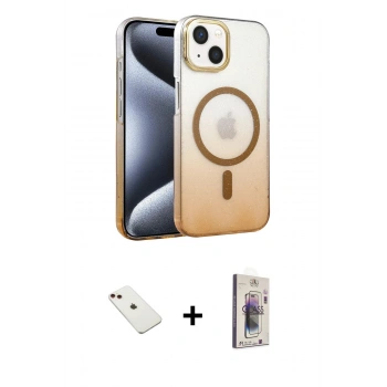 MARSİLYAN™- iPhone 14 Kılıf Ahenk Doku Özel Seri - Siyah Bilvis 3D Cam Ekran Koruyucu + Diamond Kamera Lens - KI