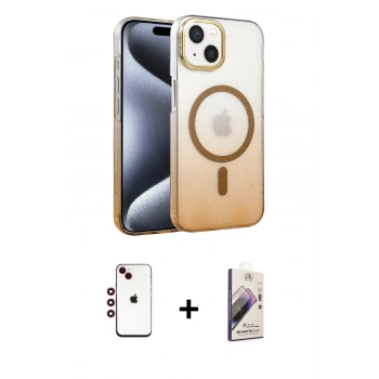 MARSİLYAN™- iPhone 14 Kılıf Ahenk Doku Özel Seri - Siyah Bilvis 3D Mat Cam Ekran Koruyucu + Shine Kamera Lens - KI