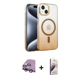 MARSİLYAN™- iPhone 14 Kılıf Ahenk Doku Özel Seri - Siyah Bilvis 3D Mat Cam Ekran Koruyucu + Raze Metal Kamera Lens - MR