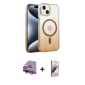 MARSİLYAN™- iPhone 14 Kılıf Ahenk Doku Özel Seri - Siyah Bilvis 3D Mat Cam Ekran Koruyucu + Raze Metal Kamera Lens - GS