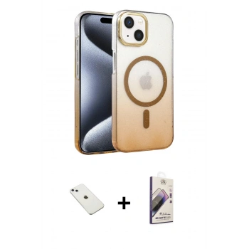 MARSİLYAN™- iPhone 14 Kılıf Ahenk Doku Özel Seri - Siyah Bilvis 3D Mat Cam Ekran Koruyucu + Diamond Kamera Lens - SABE