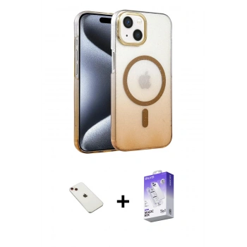 MARSİLYAN™- iPhone 14 Kılıf Ahenk Doku Özel Seri - Siyah Bilvis 5in1 3D Magic Cam Ekran Koruyucu + Diamond Kamera Lens - KI