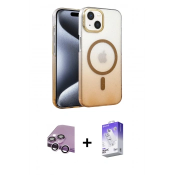 MARSİLYAN™- iPhone 14 Kılıf Ahenk Doku Özel Seri - Siyah Bilvis 5in1 3D Magic Cam Ekran Koruyucu + Raze Metal Kamera Lens - MR