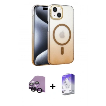 MARSİLYAN™- iPhone 14 Kılıf Ahenk Doku Özel Seri - Siyah Bilvis 5in1 3D Magic Cam Ekran Koruyucu + Raze Metal Kamera Lens - SH