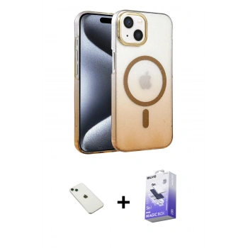 MARSİLYAN™- iPhone 14 Kılıf Ahenk Doku Özel Seri - Siyah Bilvis 5in1 5D Magic Hayalet Cam Ekran Koruyucu + Diamond Kamera Lens - YL