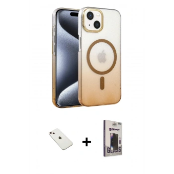 MARSİLYAN™- iPhone 14 Kılıf Ahenk Doku Özel Seri - Siyah Bilvis Hayalet Cam Ekran Koruyucu + Diamond Kamera Lens - PE