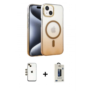 MARSİLYAN™- iPhone 14 Kılıf Ahenk Doku Özel Seri - Siyah Bilvis Hayalet Cam Ekran Koruyucu + Shine Kamera Lens - GD