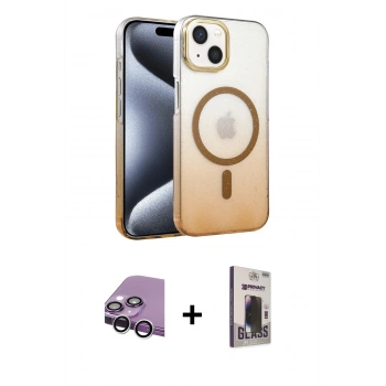 MARSİLYAN™- iPhone 14 Kılıf Ahenk Doku Özel Seri - Siyah Bilvis Hayalet Cam Ekran Koruyucu + Raze Metal Kamera Lens - GS