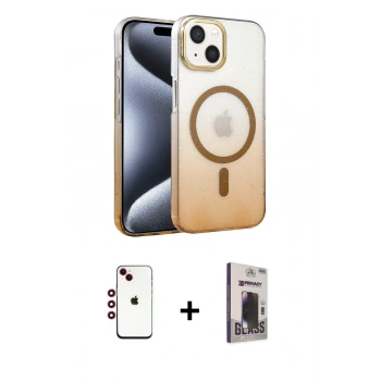 MARSİLYAN™- iPhone 14 Kılıf Ahenk Doku Özel Seri - Siyah Bilvis Hayalet Cam Ekran Koruyucu + Shine Kamera Lens - KI