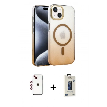 MARSİLYAN™- iPhone 14 Kılıf Ahenk Doku Özel Seri - Siyah Bilvis Hayalet Cam Ekran Koruyucu + Shine Kamera Lens - KI