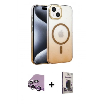 MARSİLYAN™- iPhone 14 Kılıf Ahenk Doku Özel Seri - Siyah Bilvis Hayalet Cam Ekran Koruyucu + Raze Metal Kamera Lens - MR