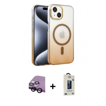 MARSİLYAN™- iPhone 14 Kılıf Ahenk Doku Özel Seri - Siyah Bilvis Hayalet Cam Ekran Koruyucu + Raze Metal Kamera Lens - SH