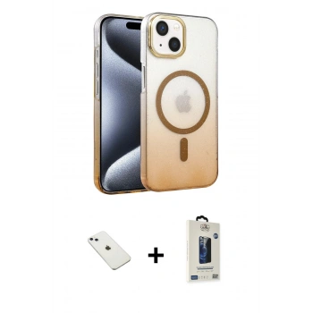 MARSİLYAN™- iPhone 14 Kılıf Ahenk Doku Özel Seri - Siyah Bilvis Hayalet Cam Ekran Koruyucu + Diamond Kamera Lens - SABE
