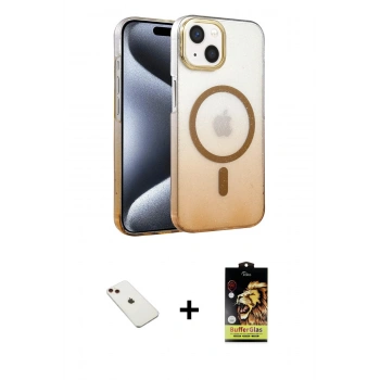 MARSİLYAN™- iPhone 14 Kılıf Ahenk Doku Özel Seri - Siyah Buffer Cam Ekran Koruyucu + Diamond Kamera Lens - KI