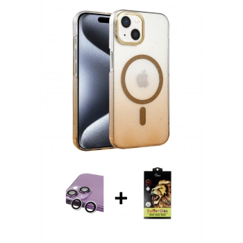 MARSİLYAN™- iPhone 14 Kılıf Ahenk Doku Özel Seri - Siyah Buffer Cam Ekran Koruyucu + Raze Metal Kamera Lens - GS